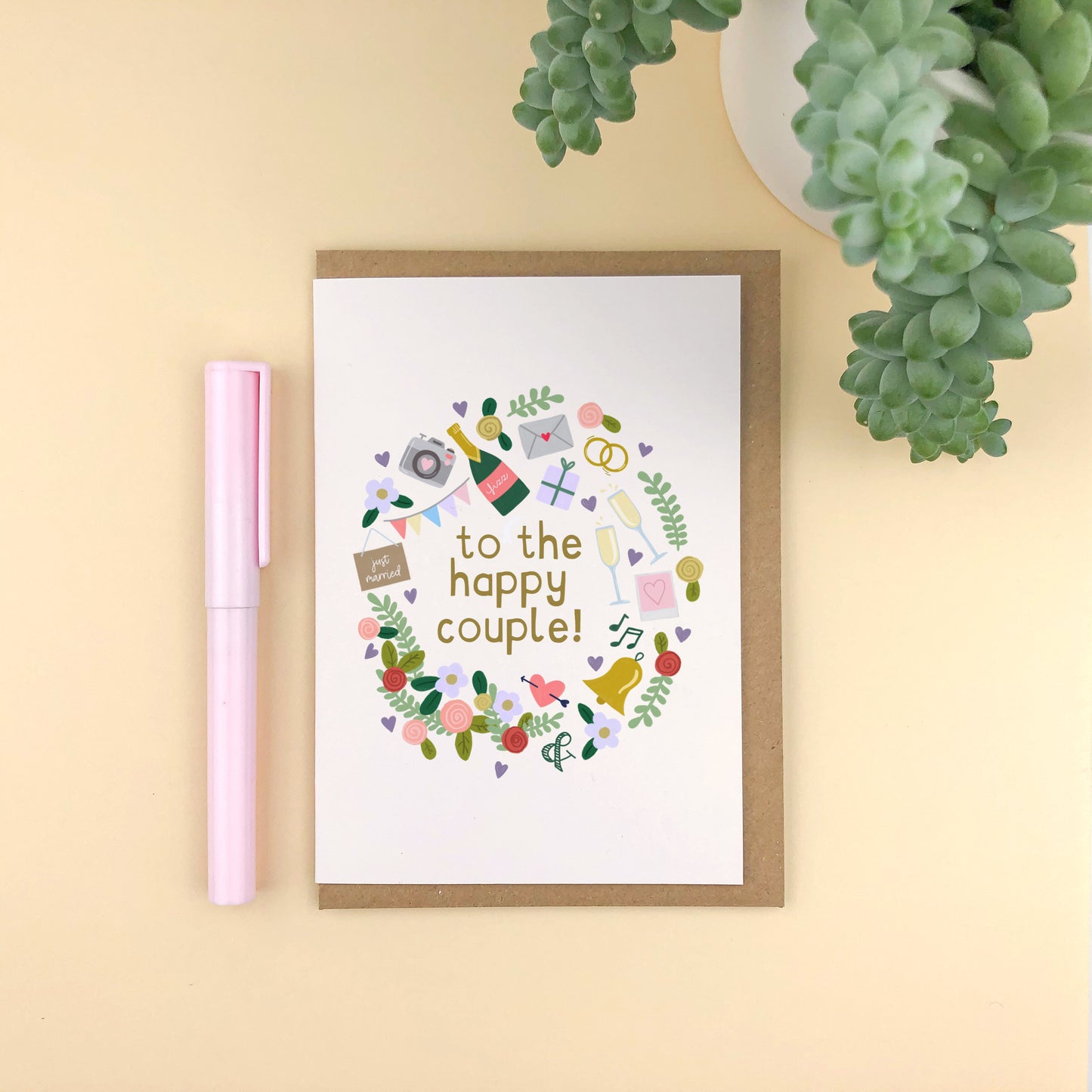 To the Happy Couple! Illustrated Wedding Card