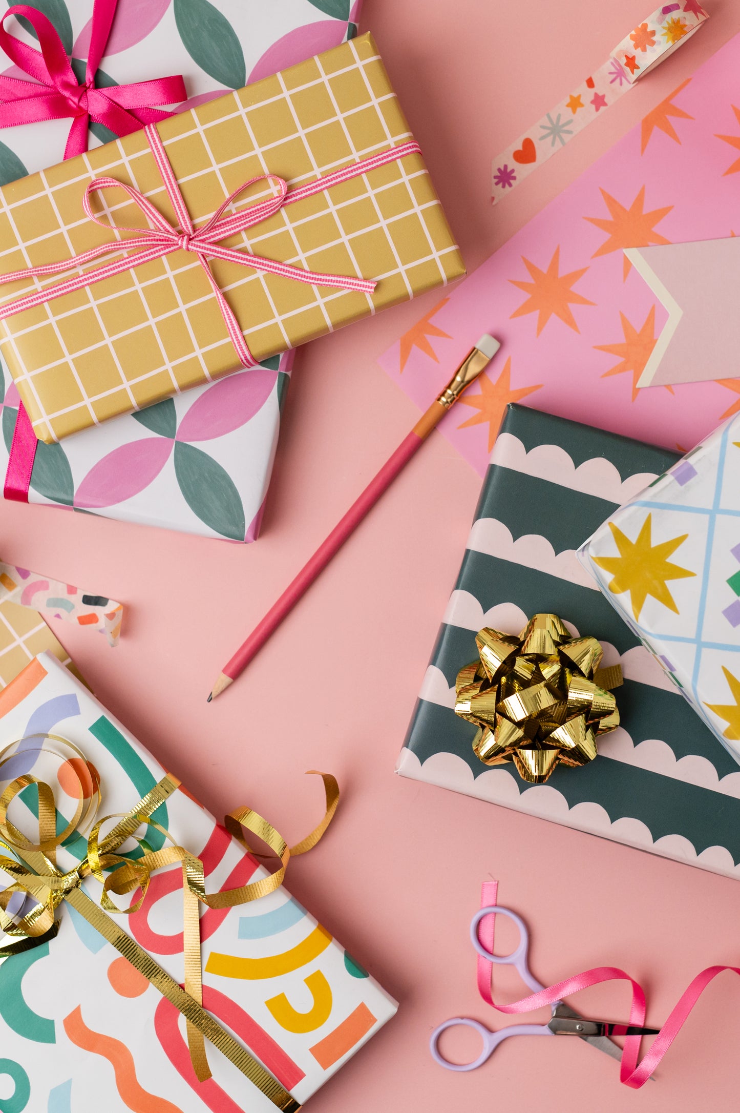 Mustard/Pink Grid Gift Wrap Sheet