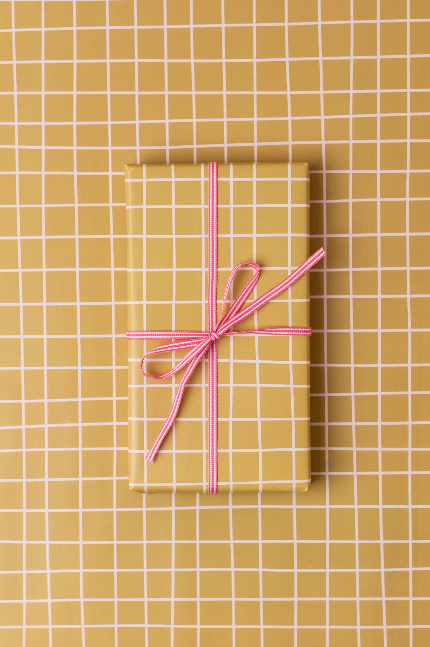 Mustard/Pink Grid Gift Wrap Sheet