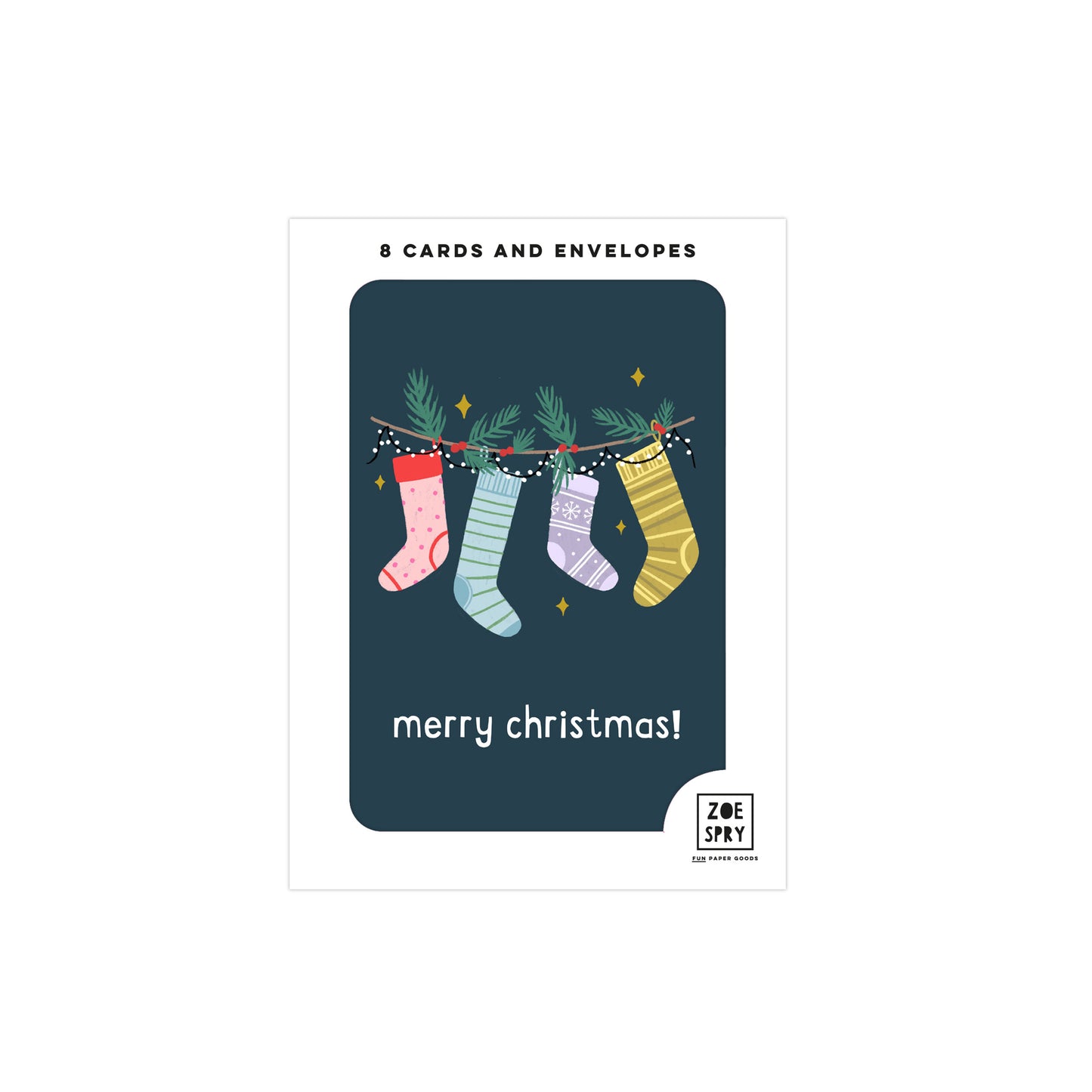 Merry Christmas Stockings Set of 8 Notecard Pack