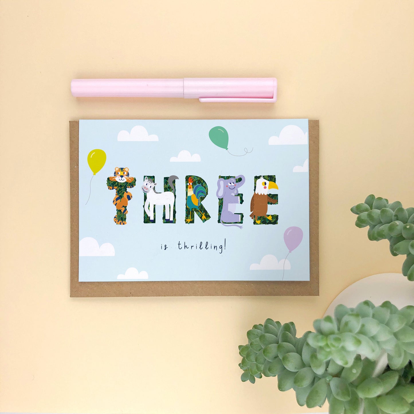 Three is Thrilling 3rd Birthday Card