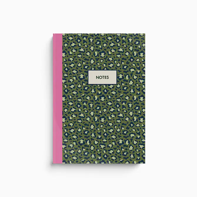 Green Leopard print 'notes' 96 lined page A5 Notebook