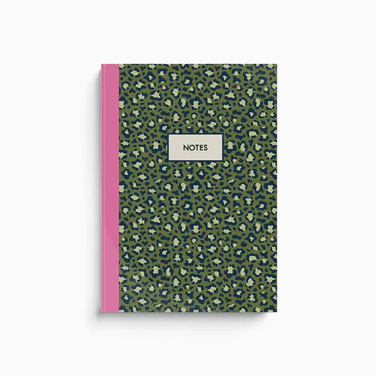 Green Leopard print 'notes' 96 lined page A5 Notebook