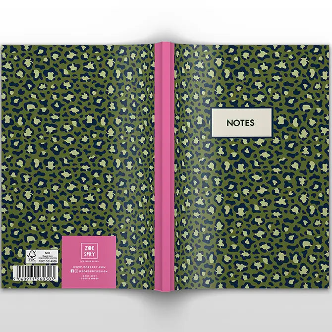 Green Leopard print 'notes' 96 lined page A5 Notebook