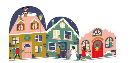 6 Pack Christmas Houses Concertina Card