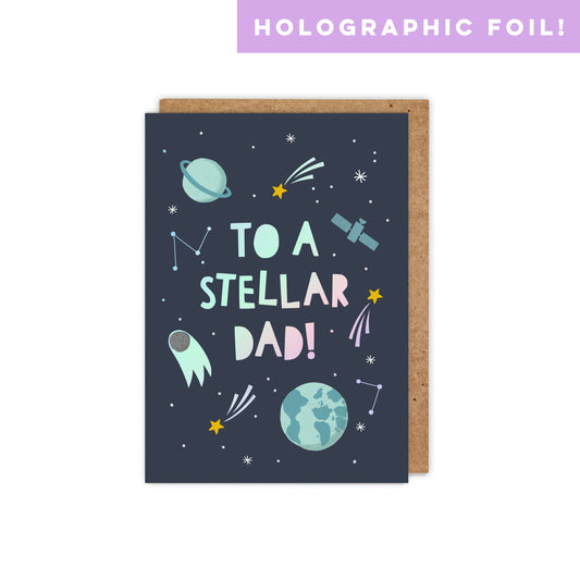 6 Pack To a Stellar Dad: Holographic Foiled Father's Day Card