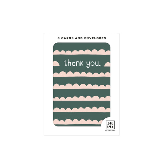 Case of 6 'Thank You' Scallop multipack Note Cards