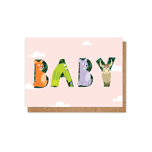 6 Pack Animal Alphabet pink BABY Card
