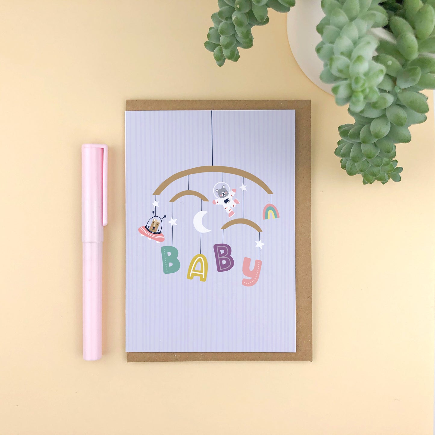 Illustrated 'Baby' Mobile New Baby Card
