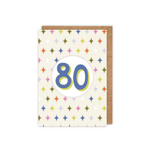 80th Diecut Hole Birthday Card