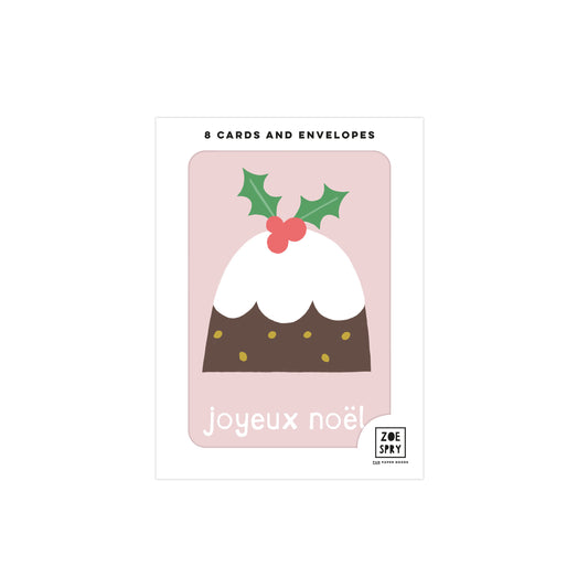 Joyeux Noel Christmas Pudding Set of 8 Notecard Pack