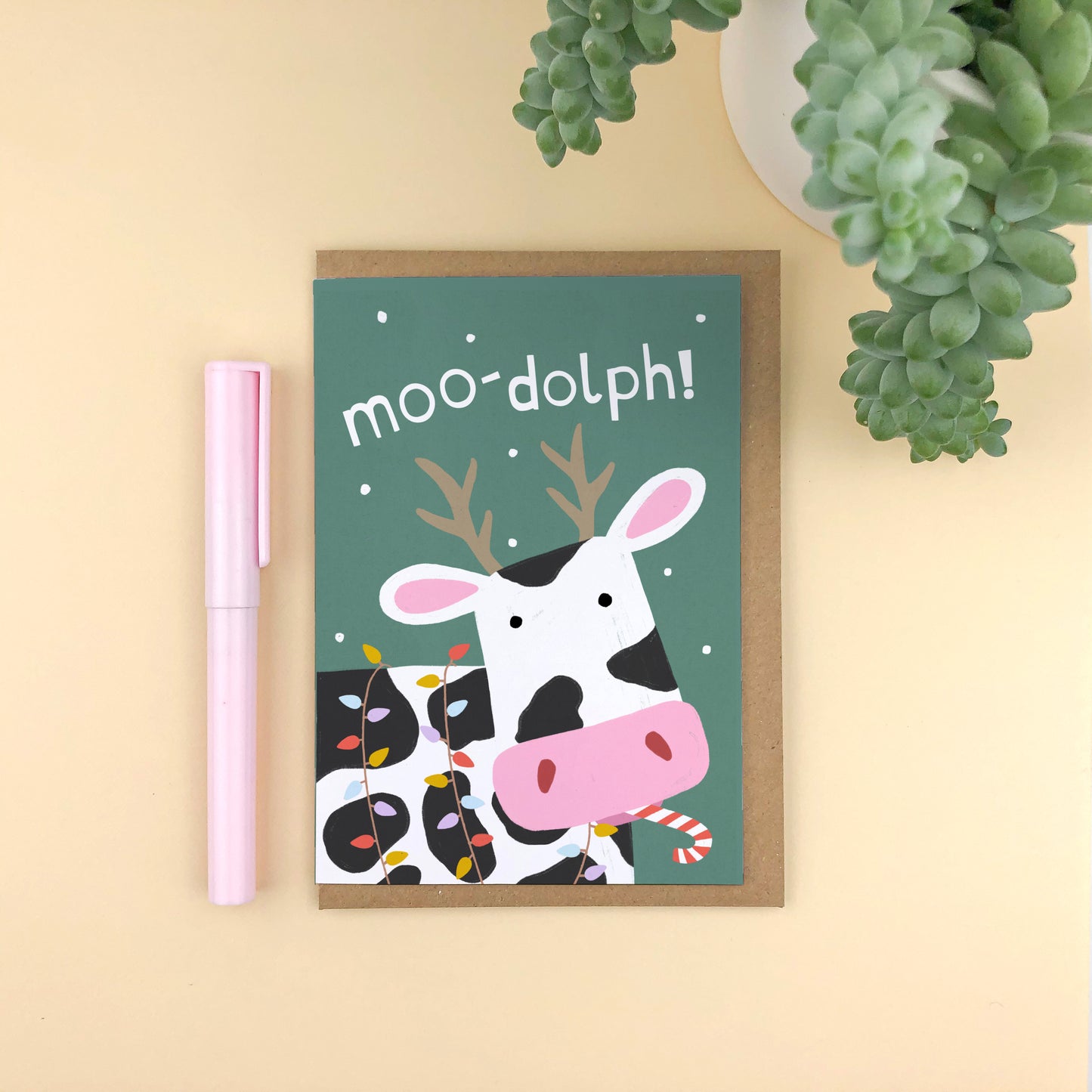 Moo-Dolph! Punny Cow Christmas Card