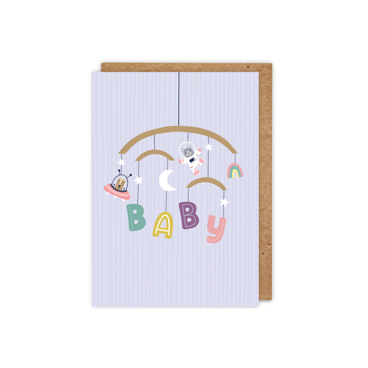 6 Pack Illustrated 'Baby' Mobile New Baby Card