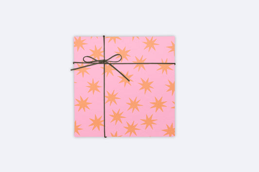 12 Pack Pink/Orange Stars Gift Wrap Sheet