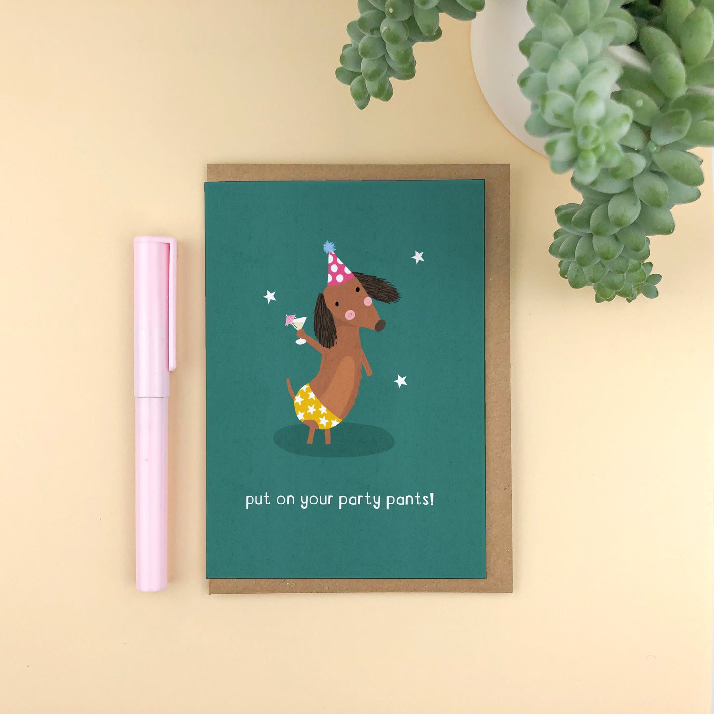 Put on your Party Pants! Dachshund Birthday Card
