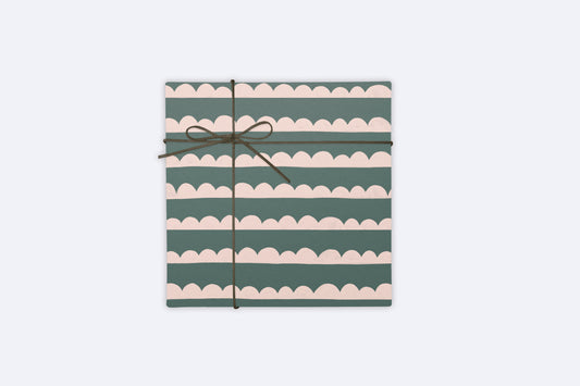 12 Pack Pink/Green Scalloped Pattern Gift Wrap Sheet