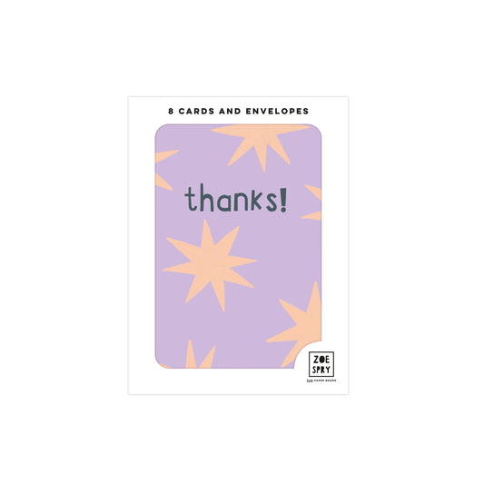 Case of 6 'Thanks!' stars multipack Note Cards