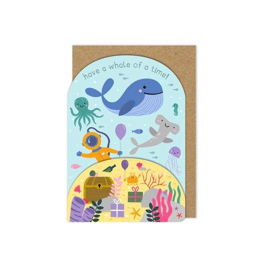 6 Pack Diecut 'Have a Whale of a Time!' Under the sea Birthday card