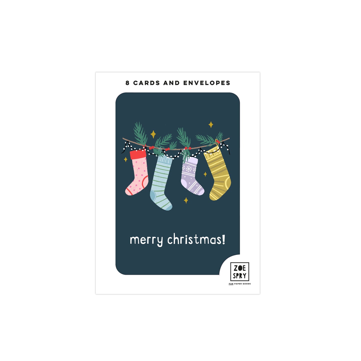 Merry Christmas Stockings Set of 8 Notecard Pack