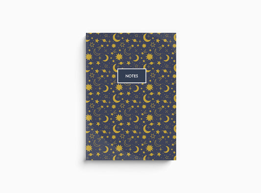 4 Pack Stars & cosmos print 'notes' 96 lined page A5 Notebook