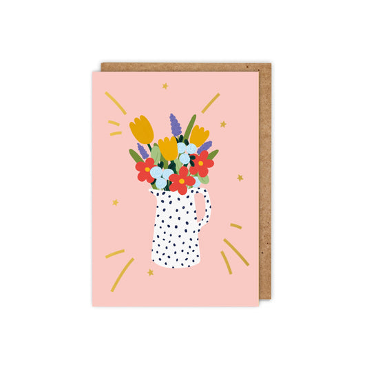 Flowers in Jug Gold Foiled Greetings Card