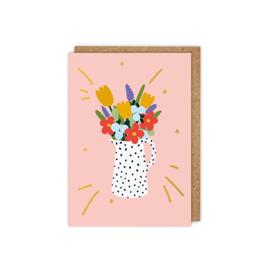 6 Pack Flowers in Jug Gold Foiled Greetings Card