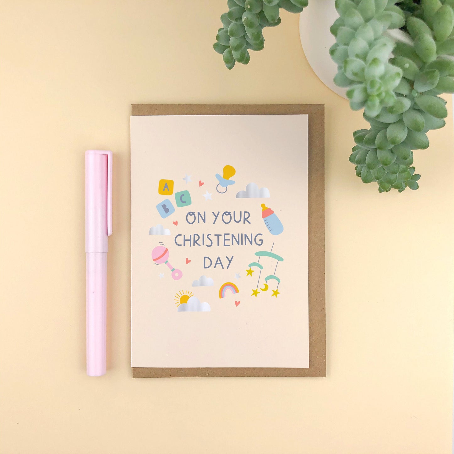 On your Christening Day Silver Foiled Card