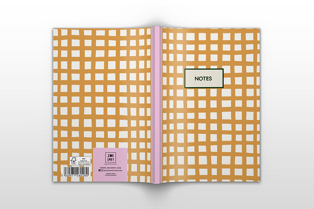 Mustard grid check grid 'notes' 96 lined page A5 Notebook