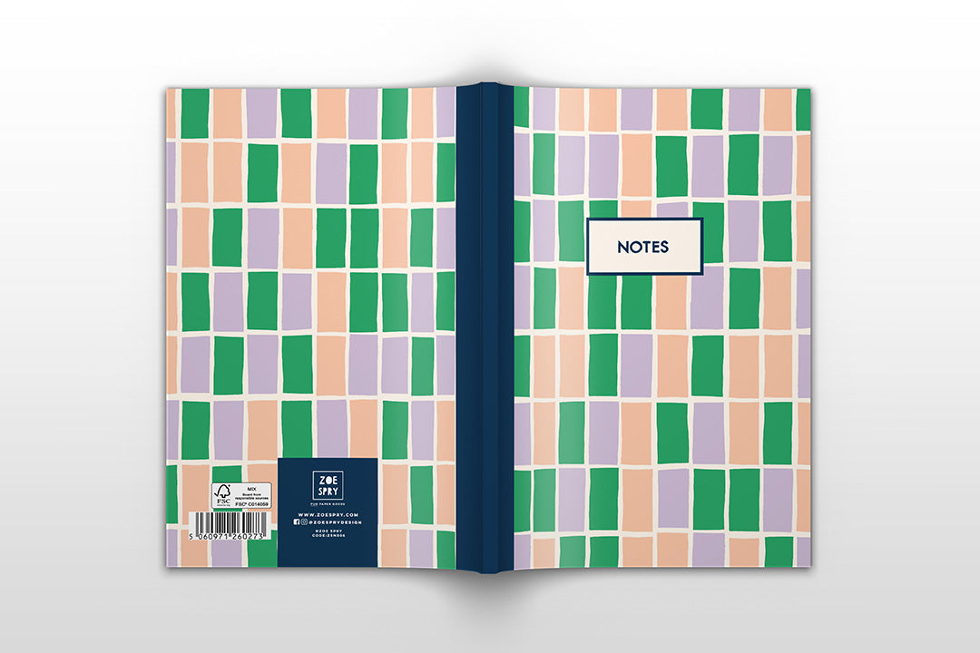 Pastel tiles print 'notes' 96 lined page A5 Notebook